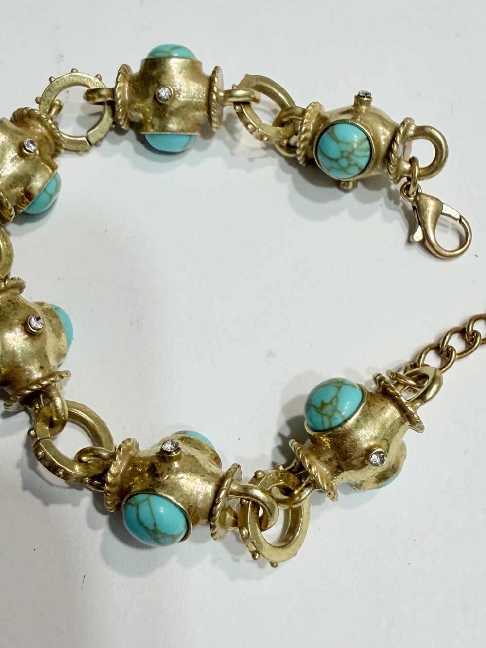 Gold-Tone Bracelet with Turquoise Cabochons and Crystals